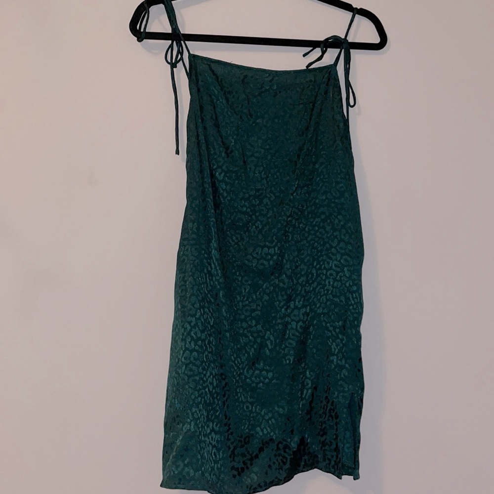 NWT Urban Outfitters Green Silk Leopard Slip Dress